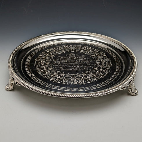 1863年 英国アンティーク 純銀(925シルバー) サルヴァ 直径21cm 350g Hawkesworth Eyre